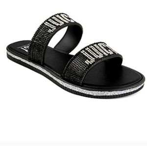 Juicy By Juicy Couture Women SlideSandals Shiny Rhinestones BlackSilver Sz 10